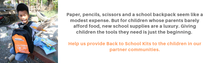 World Vision hopes to provide Back to School Kits to thousands of children in our partner communities nationwide. 